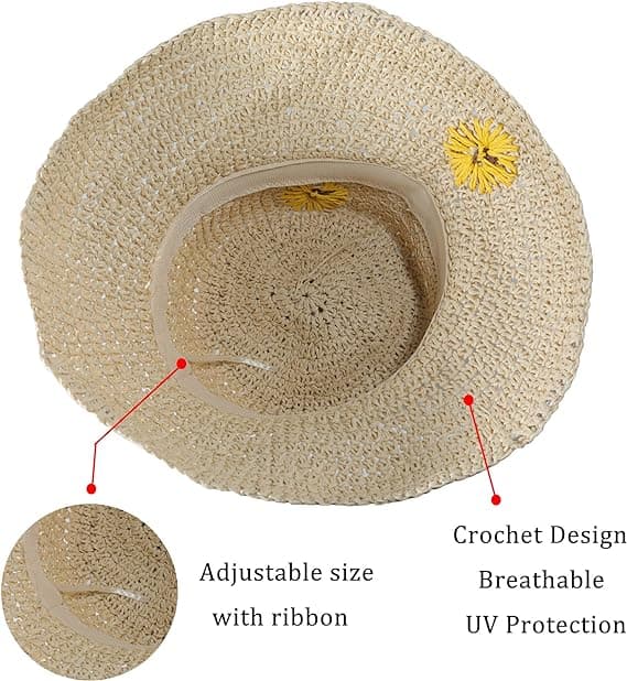 Kvinnors Bredbrättad Floppy Solhatt Vikbar Sommar Halmhatt Bucket B