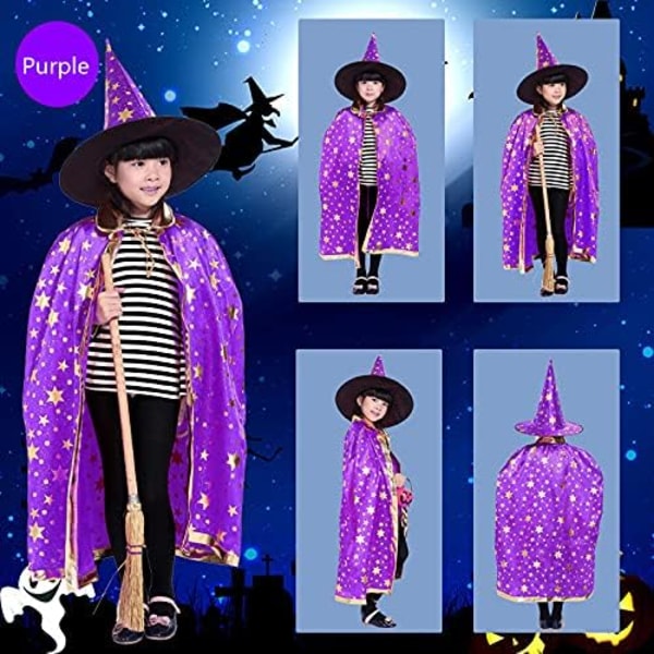 Halloween-kostym för häxa, häxkappa med hatt, ca