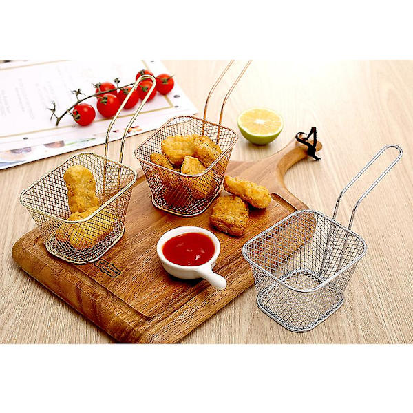 2 stk. (sølv) Mini Firkantede Friturekurve 19*7.5*6.5cm Friterede Pomfritter Ch