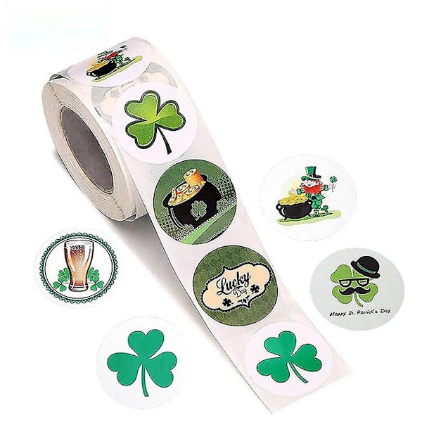 3X500 stk. juleklistermærker rulle?etiket grøn hat irsk nationaldag St. Patricks dag kløver