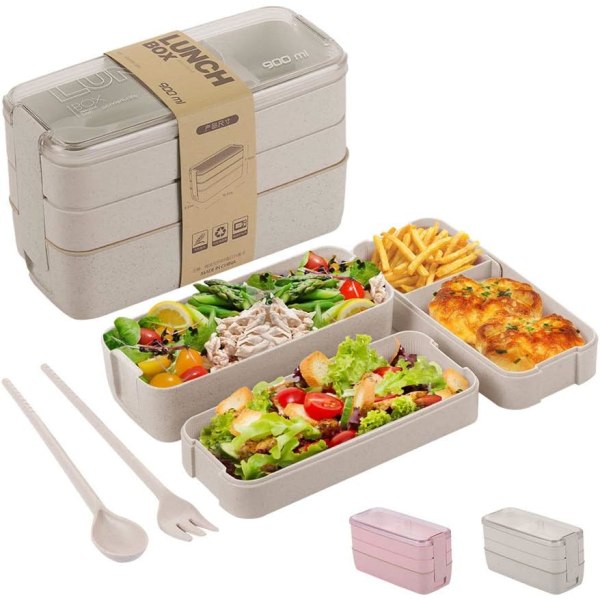 Bento Box for barn Vuxna, 3-i-1 måltidsforberedende beholder, 900 ml Japa