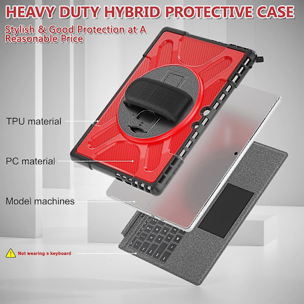 Støtsikkert nettbrettdeksel for MicroSoft Surface Pro 9 Red
