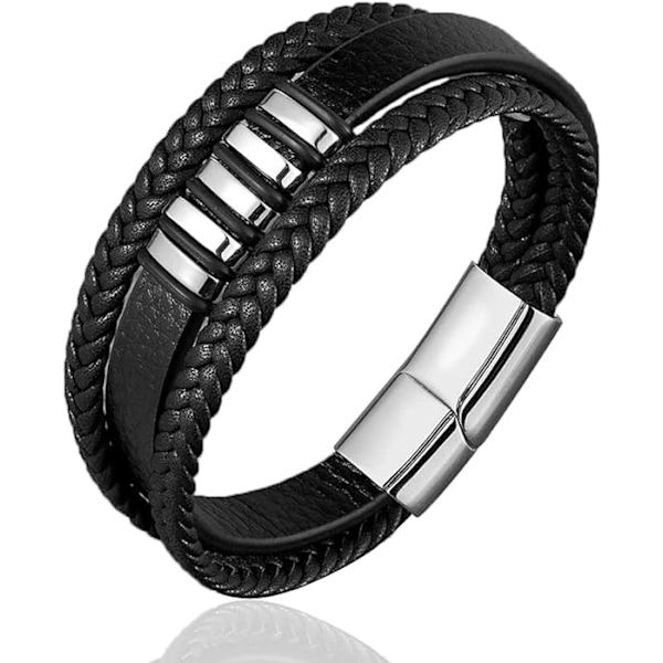 Multilayer Mænds Læderarmbånd Rustfrit Stål Magnetisk Spænde, ZQKLA