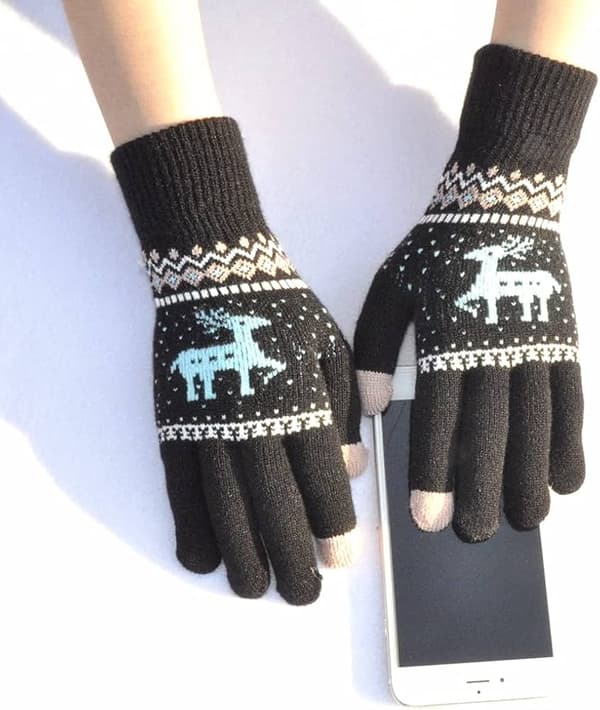 Nye jacquard varme sorte touchscreen handsker til kvinder, vinter fløjl uldhandsker til kvinder, julevanter til kvinder Black