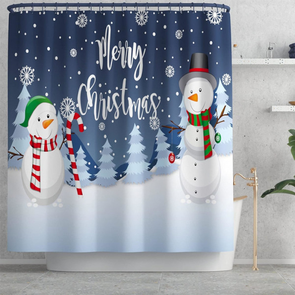 4 deler Merry Christmas Snowman dusjgardinsett med Toi,ZQKLA