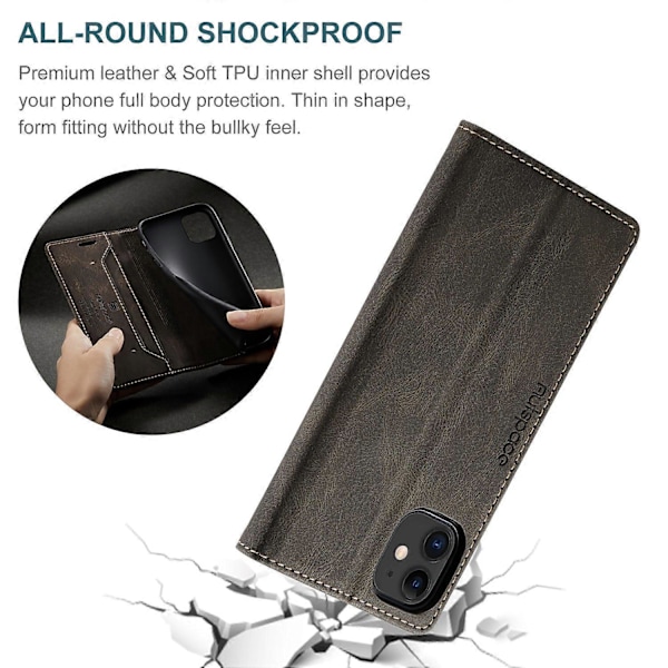 AUTSPACE A01 Series RFID-blokerende pung Retro Mat Læder Telefon Cover til iPhone 11 6.1 tommer Style C
