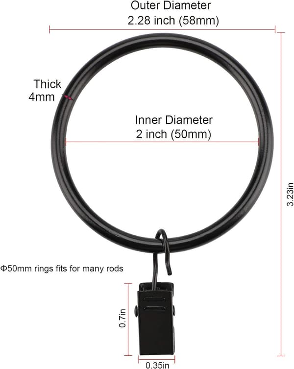 Gardinklämmor med ringar (桅50mm, 16-pack) - Rustpr,ZQKLA
