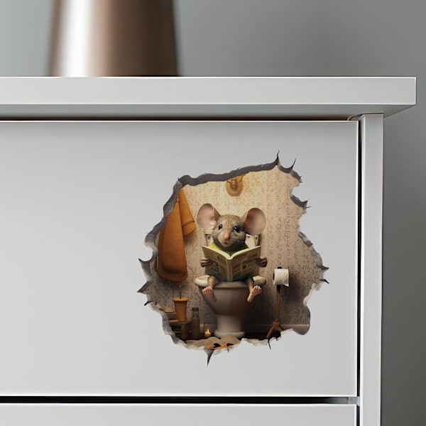 Hiiri istuu vessassa hiireluukussa - Hiireluukun 3D-seinätarra - Hauska lahja - Potalle opettelulahjaidea