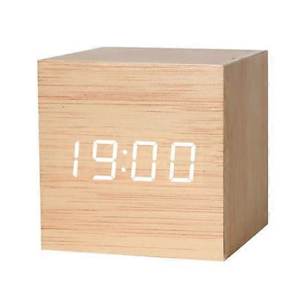 Digital Väckarklocka 12/24H Format Justerbar Ljusstyrka Röststyrning Energisparläge Temperatur Datumvisning Batteri light brown