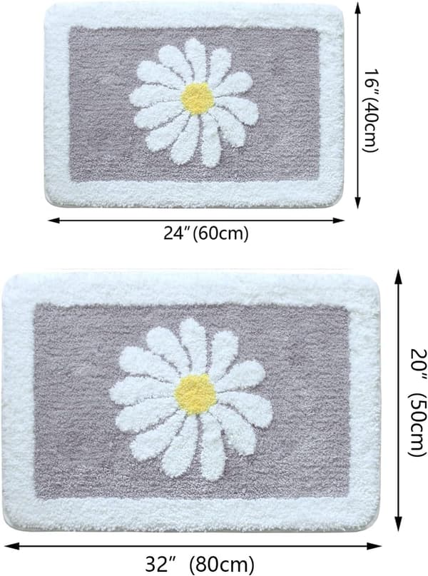 Badeværelsesmåtter, Hvid Blomst Badeværelsesmåtter Fluffy Blød Superf, ZQKLA
