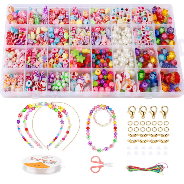 Barn gör-det-själv-pärlor Set Pärlsatser för smyckestillverkning 750 Bead,ZQKLA