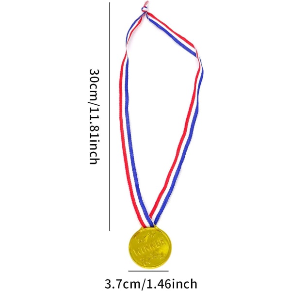 24 kpl Gold Plastic Winner -palkintomitaleita juhliin, peleihin ja urheiluun