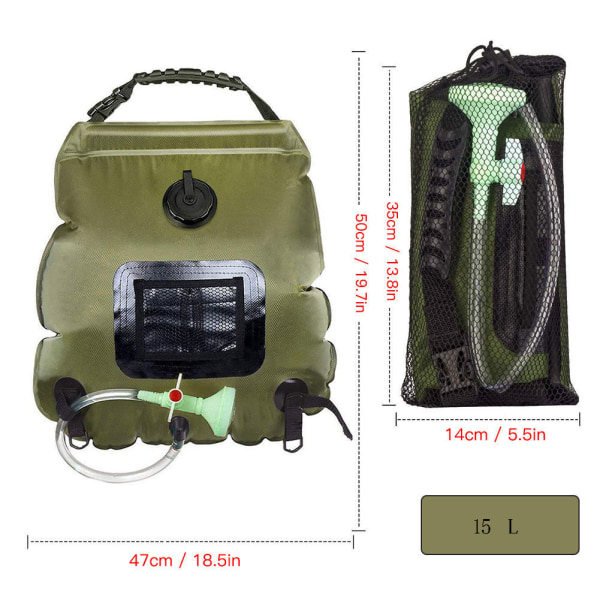 Solarduschväska för Camping, 15L Bärbar Solarduschväska, Sol, ZQKLA