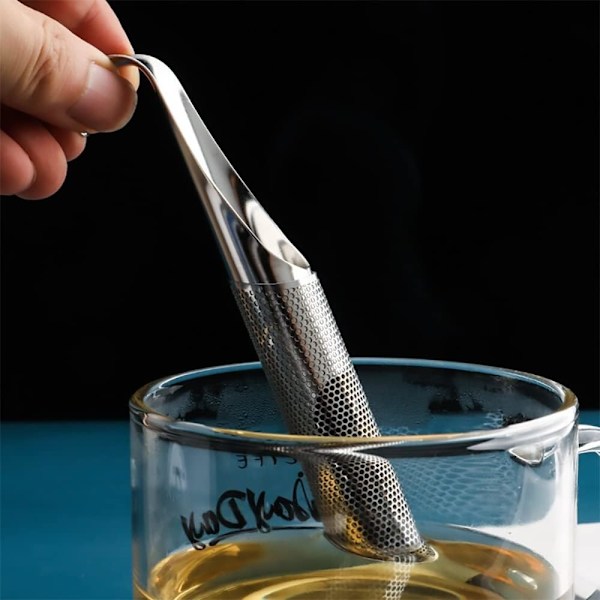 Sæt med 2 rustfrit stål tefiltre, genanvendelig te-diffuser, lang