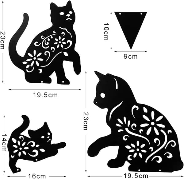 Loofu Kat Hagepynt 3 stk, Metall Hul Design Søt Utendørs