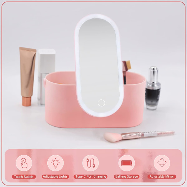 Rejse Makeup Organizer Boks med Spejl, Genopladelig Bærbar Cos