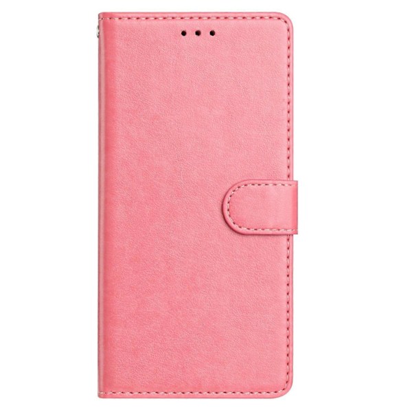 Læder telefoncover med pung og stativ til Samsung Galaxy A05s 4G med praktisk rem Pink