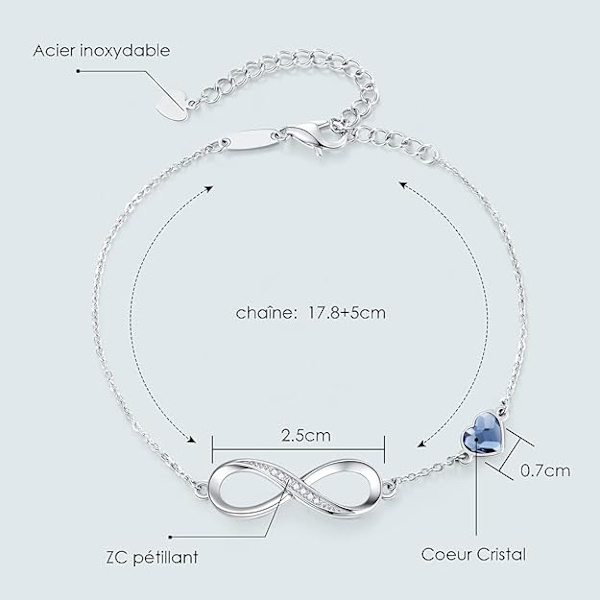Silverfärgat Infinity-armband för kvinnor, justerbart, ZQKLA