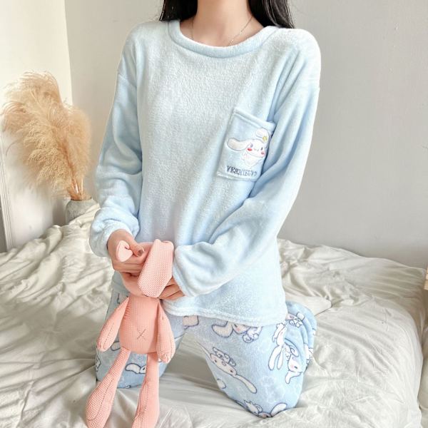 Söta tecknade korall sammet pyjamas för kvinnor vinter varm flanell pyjamas - L
