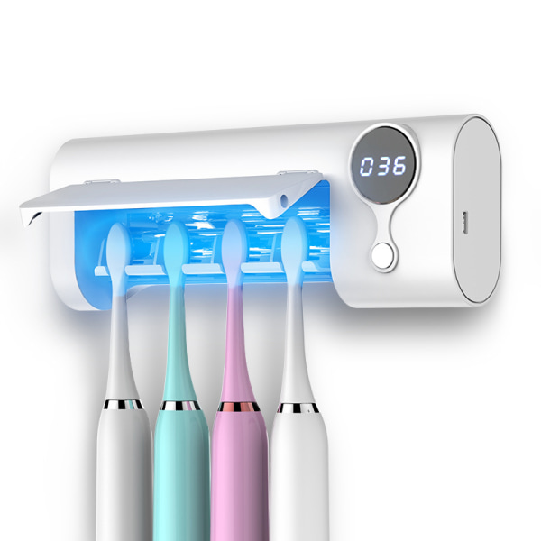 Household portable ultraviolet sterilization toothbrush sterilizer bathroom punch-free wall-mounted，2164 JAZY