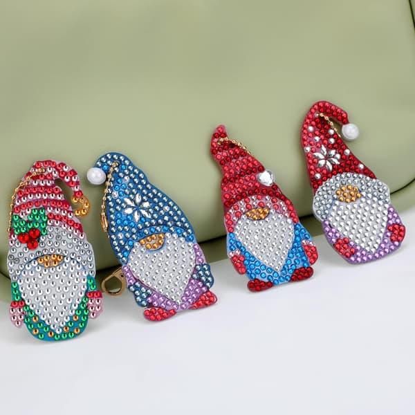 4 Stykker 5D Diamantmaleri Nøgleringe, DIY Gnome Form Diamant P