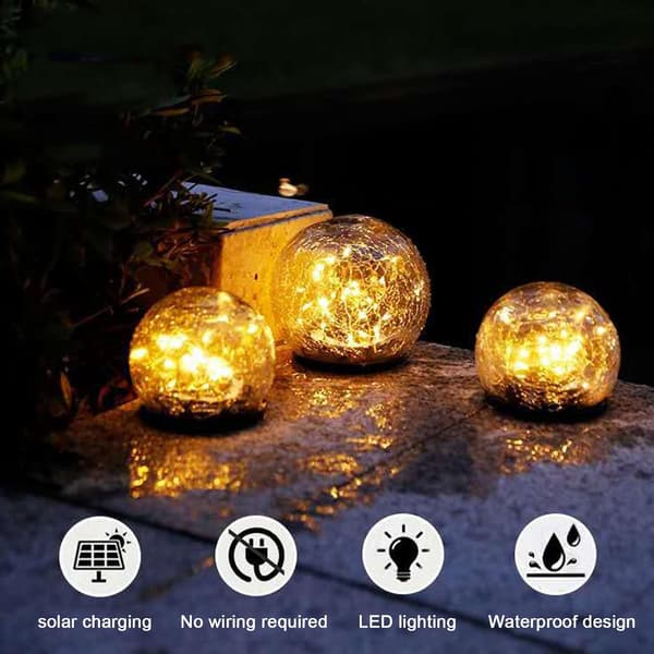 12 cm sett med solcelle glasskule hagebelysning varm hvit solcelle, ZQKLA