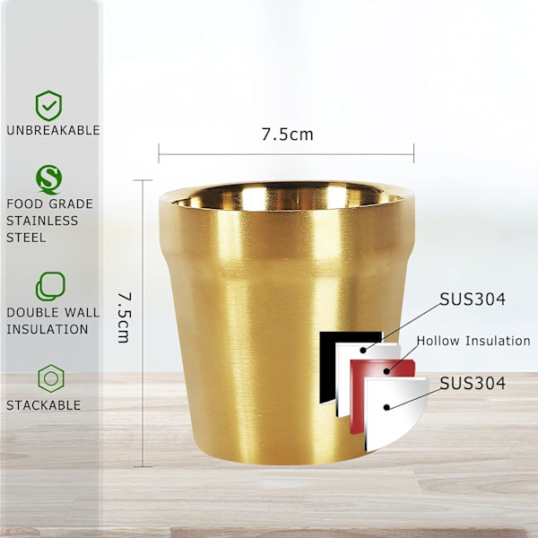 (Sæt med 4, Guld) Rustfri Stål Krus (175ml) Børstet Metal Dr, ZQKLA