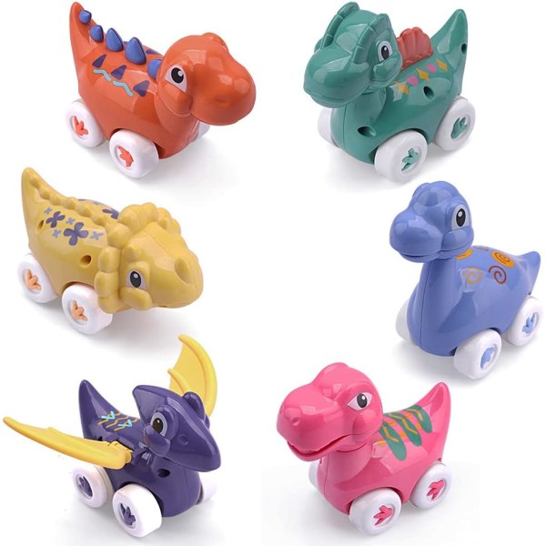 Dinosaur leluauto, 6 kpl leluautoja poika-tyttö lahja, takaisinvedettävä auto