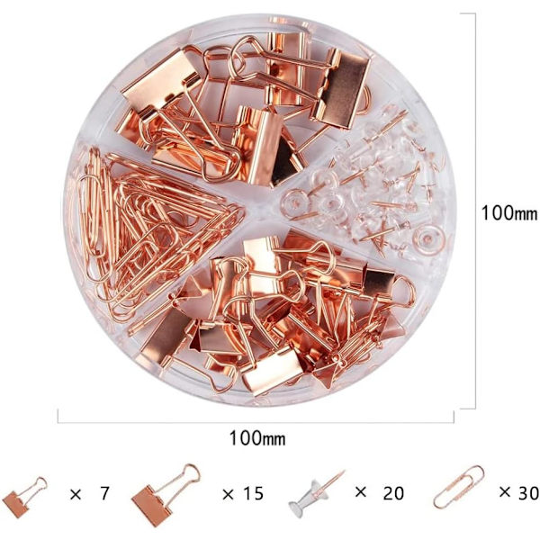 Roseguld Assorterede Binderclips, Papirclips, Push Pins Sæt, ZQKLA