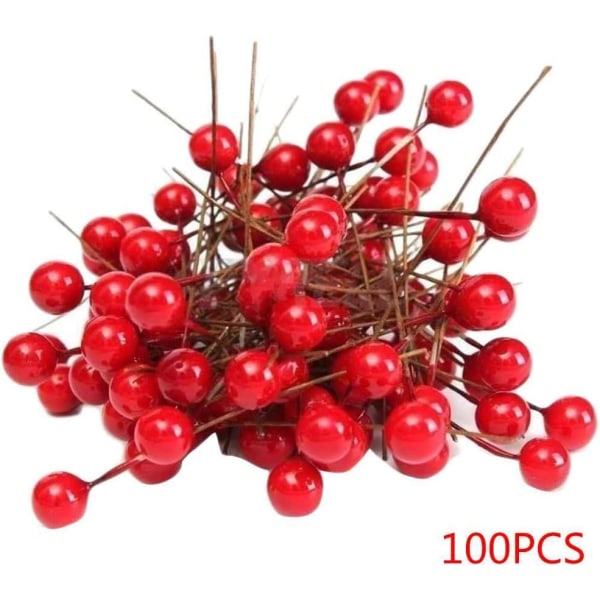 100 st Artificiell Bright Red Moss Holly Berries Home Garland, ZQKLA