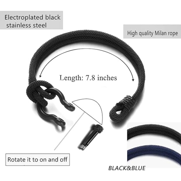 2 st svart nautiskt armband för män handgjorda nylon Brai, ZQKLA