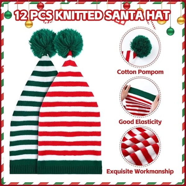 12 st Julstickade Tomtehattar Santa Hatt för Vuxna Barn, ZQKLA