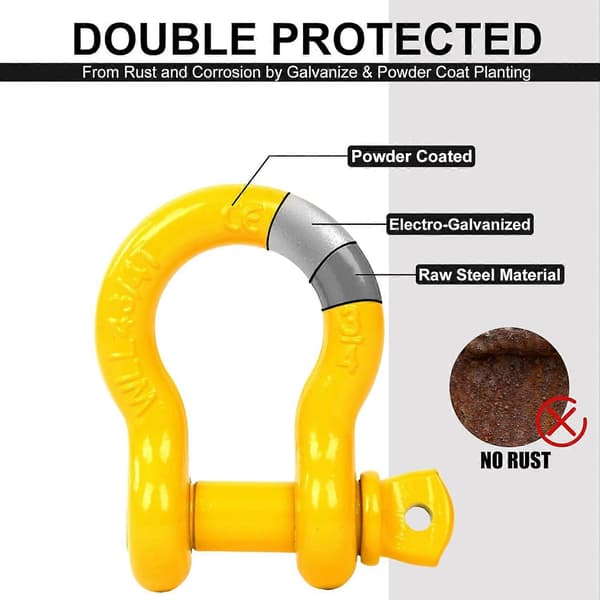D-ring Schackel, 4,75 t Stor Galvaniserad Stål Schackel, 2-pack Böjda Schacklar med Öglebultar, Kraftig Schackel Bogsering L