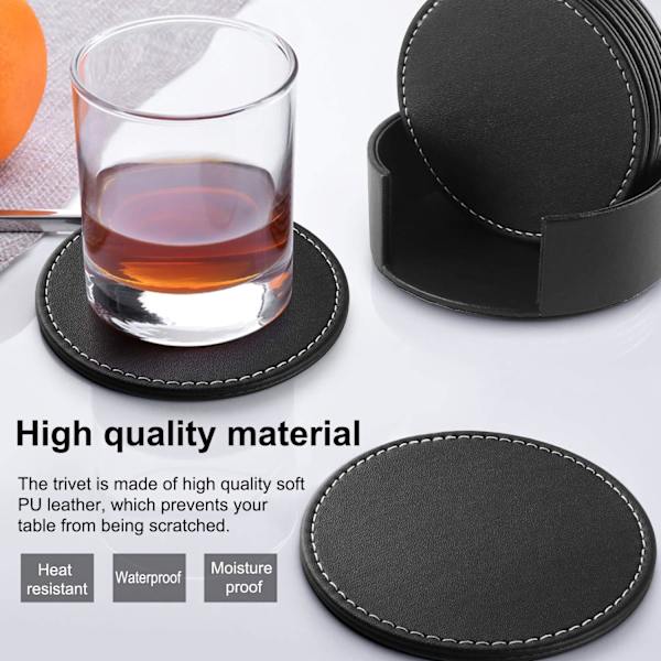 6 stk. skridsikre PU læder coasters med varmebestandig Ho, ZQKLA
