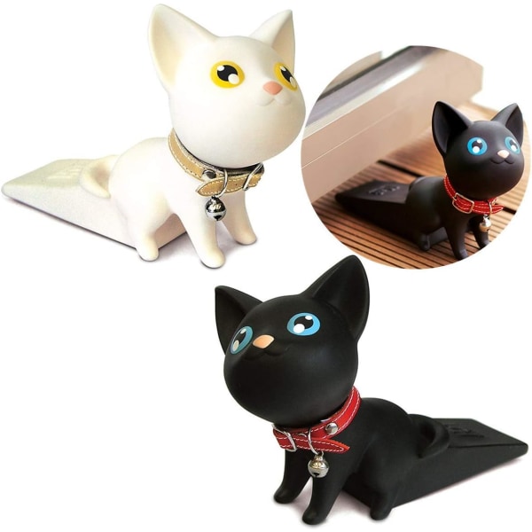 (Black and White) Door Stopper - Cute Cat Shaped Kids Door W,ZQKLA