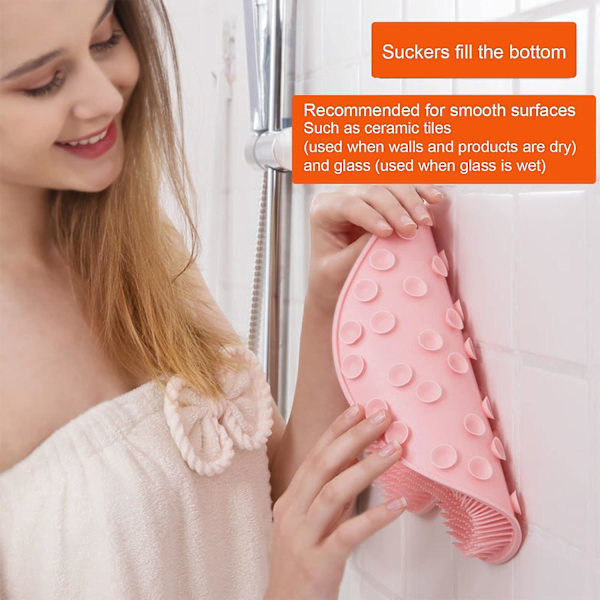 2-pack duschborste för rygg och fötter, väggmonterad ryggskrubb silikon badmassage kuddborste med sugkoppar