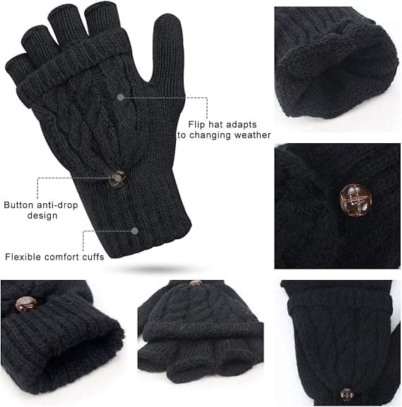 2 par Dame Handsker Fingerløse Vanter - Vinter Varme Handsker, ZQKLA