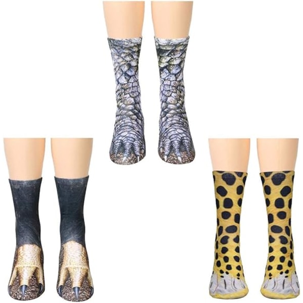 3 Pair Animal Paw Socks-Unisex 3D Printed Socks Novelty Anim,ZQKLA