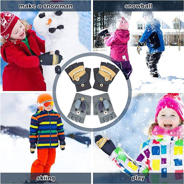 2 Par Vinterhandskar Barnhandskar Stickade Vantar 5 Fi,ZQKLA