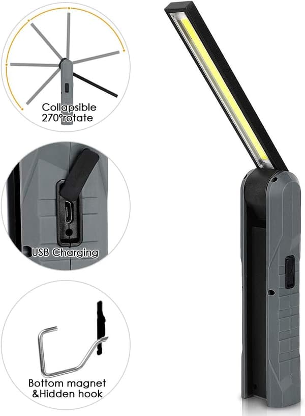 LED arbeidslys, oppladbart USB inspeksjonslys COB bærbart, ZQKLA