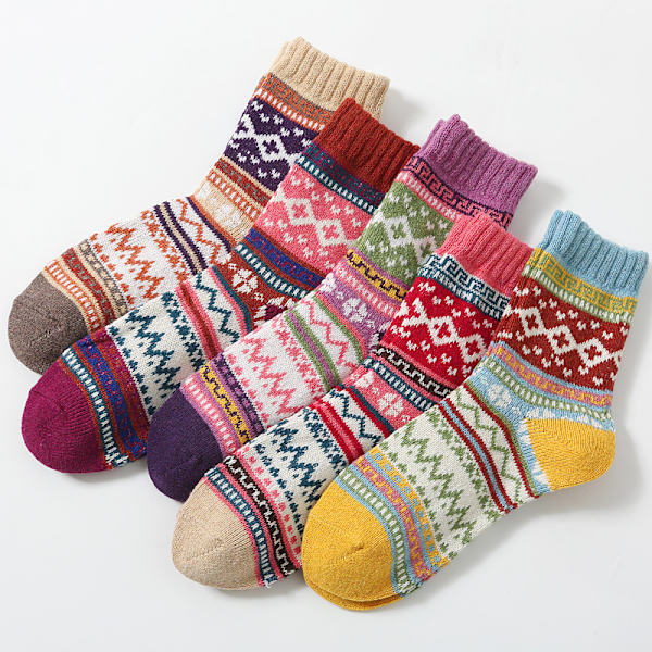 5-pack Dam Vintage Vinter Mjuka Varma Tjocka Kalla Stickade Ullstrumpor, C,ZQKLA