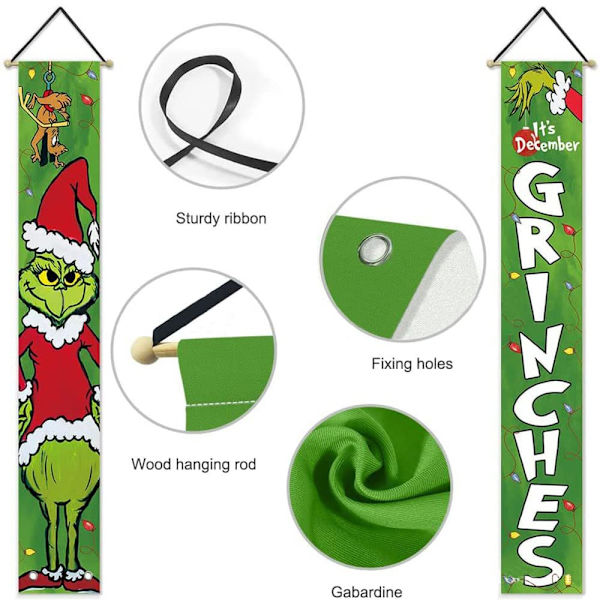 Grinch Julepynt - Glædelig Jul Terrassedørsskilte - Chris