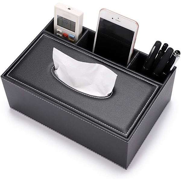 PU Lær Rektangulær Kleenexboks Dispenser med 3 Rom D