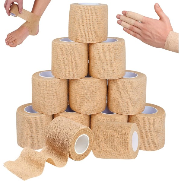 12 delar självhäftande sammanhängande bandage, beige 5 cm x 4,5 m C, ZQKLA