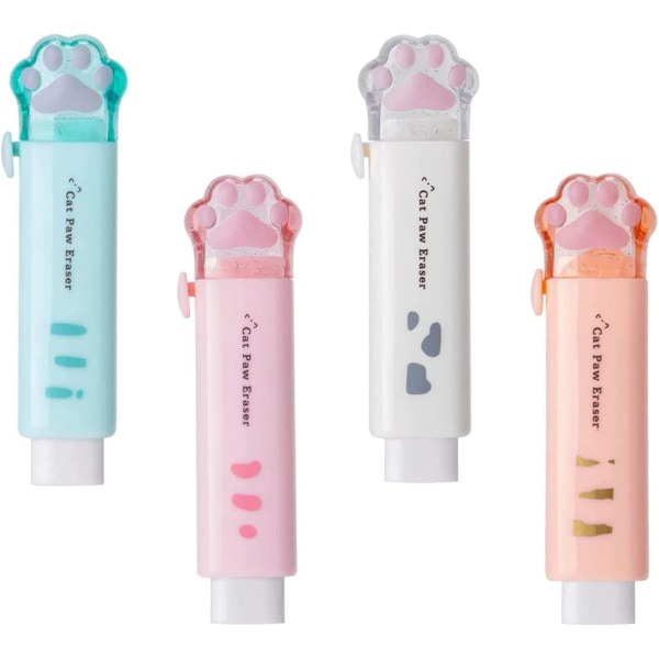 4 stk søde viskelædere, udtrækkeligt viskelæder Kawaii Cat Paw Eraser, ZQKLA