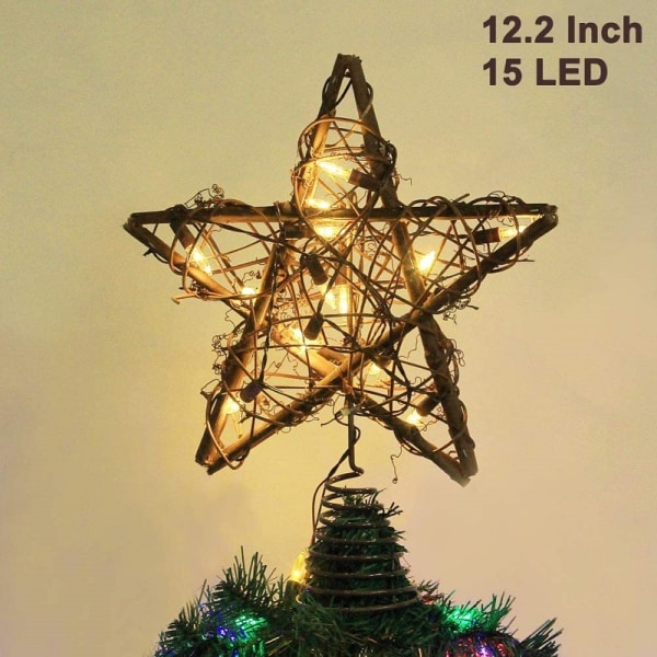 Christmas Star Tree Topper med 30 LED Warm White Copper Lig,ZQKLA