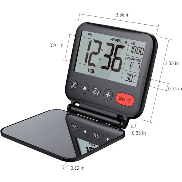 Reseklocka Mini Bärbar LCD Digital Klocka med Bakgrundsbelysning, ZQKLA