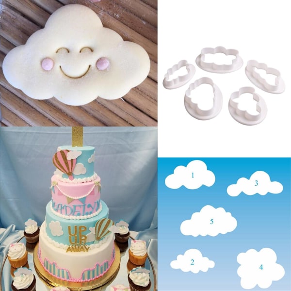 5 ST Olika Plast Fluffy Cloud Cutters Cookie Cutters tårta
