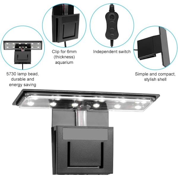 Akvarielampe, 5W Hvidt Lys Akvarieklemme Lampe, 12 LED La,ZQKLA