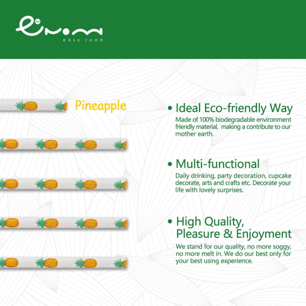 250-pack Biologiskt Nedbrytbara Pappershalm, Ananas Tryckt Papper, ZQKLA